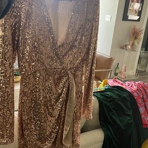 Sparkly V neck mini dress with sleeves